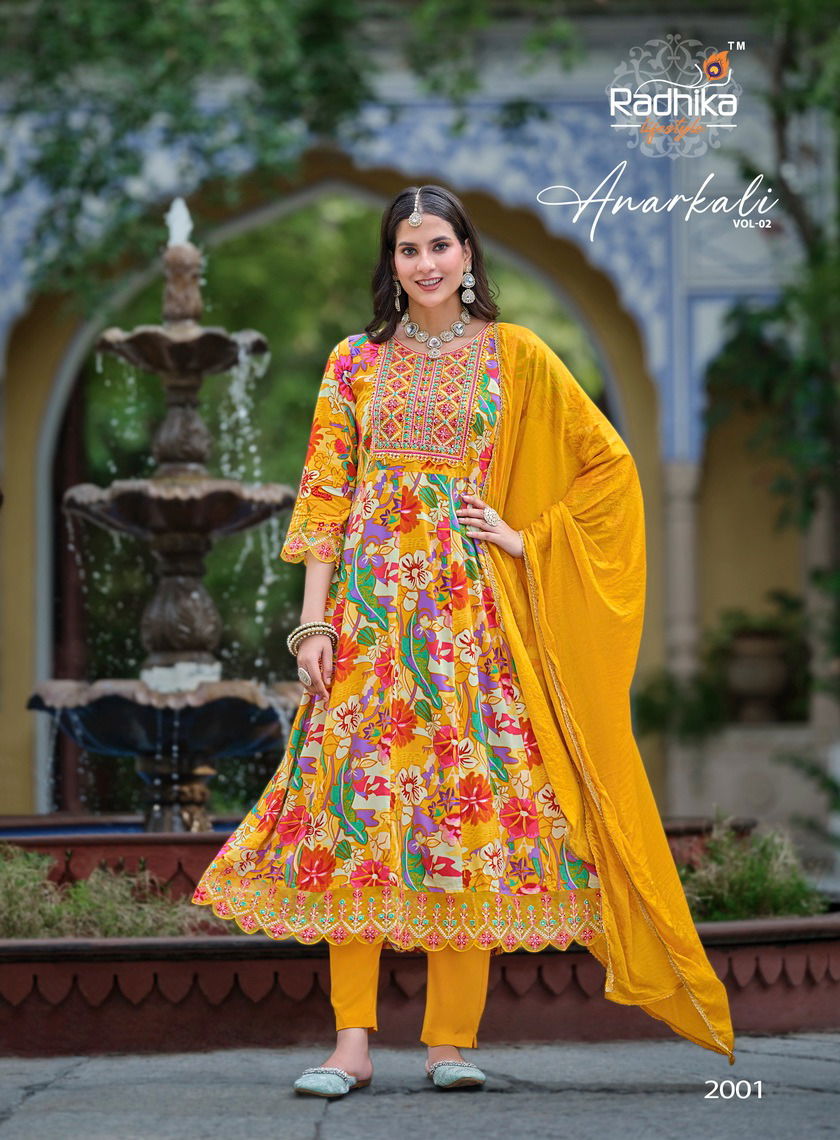 Anarkali Vol 2 By Radhika Rayon Printed Kurti With Bottom Dupatta Wholesale Online
